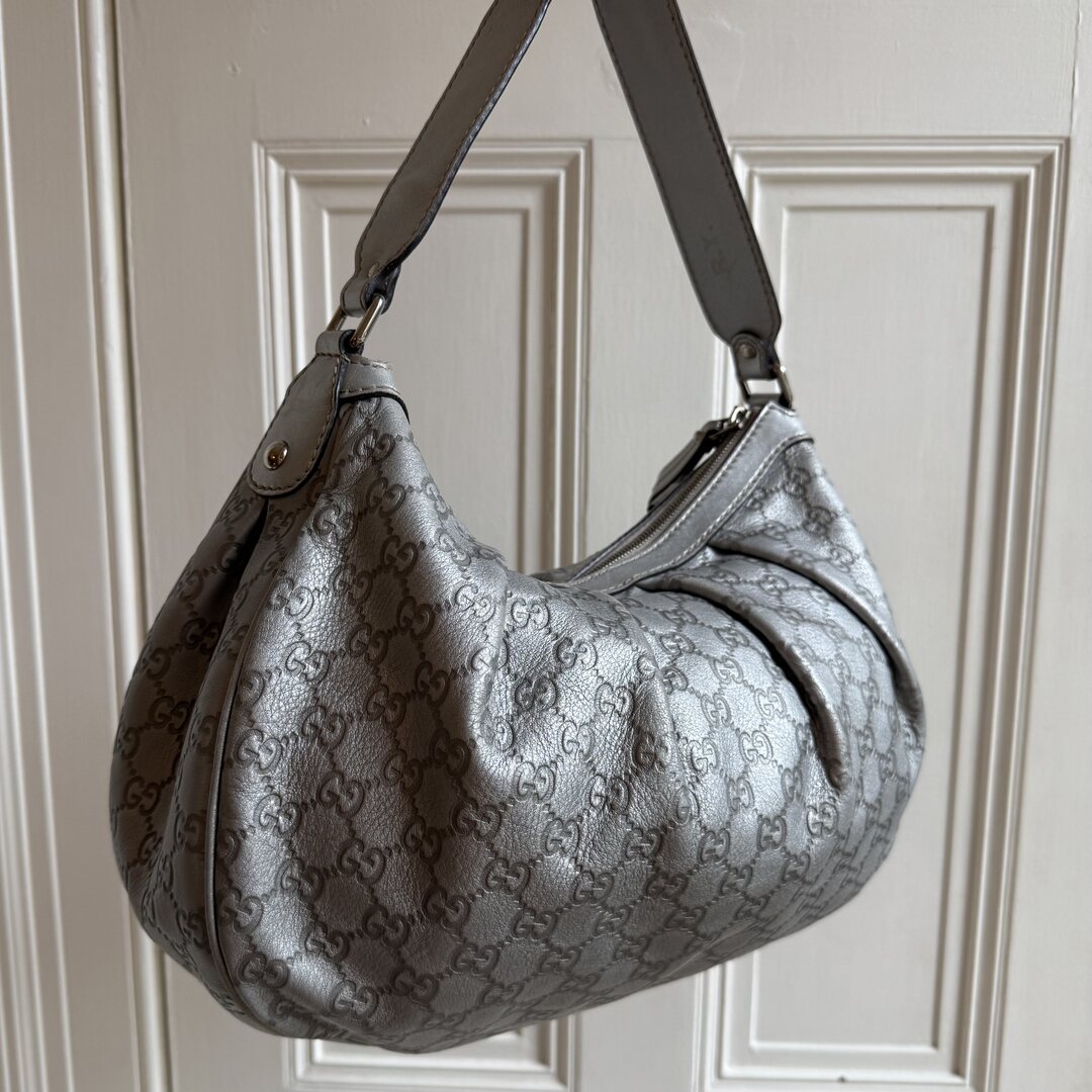 Gucci Sukey Metallic Silver Leather Shoulder Bag