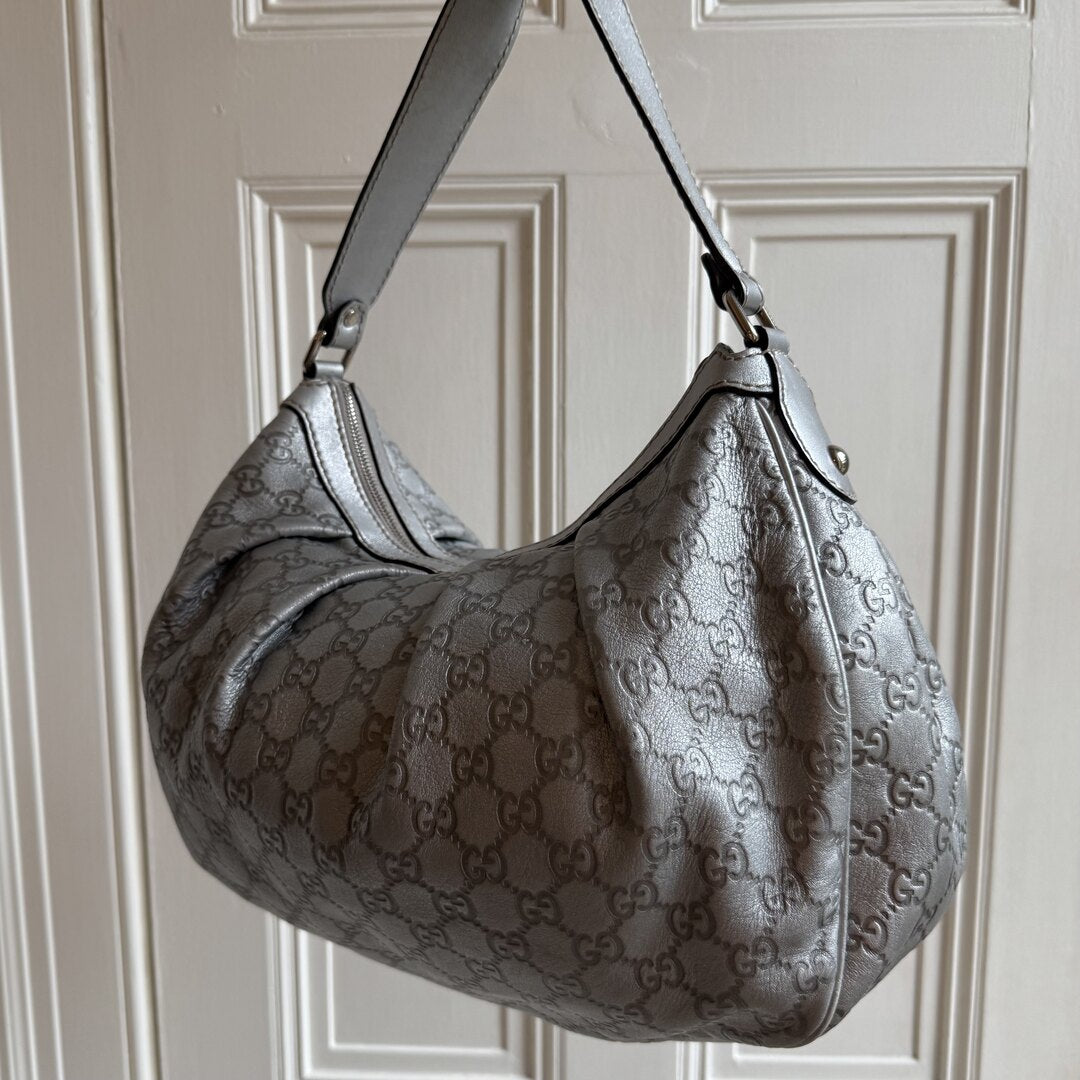 Gucci Sukey Metallic Silver Leather Shoulder Bag
