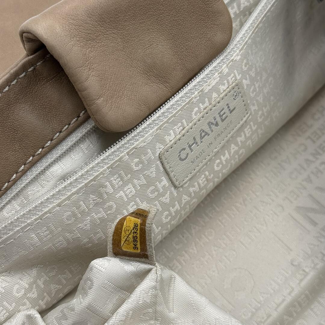 2004 Chanel CC Wild Stitch Surpique Chain Flap Beige Shoulder Bag