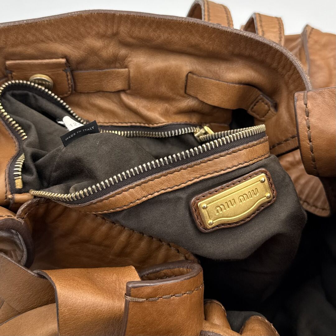 Miu Miu Vitello Leather Brown Tote Bag