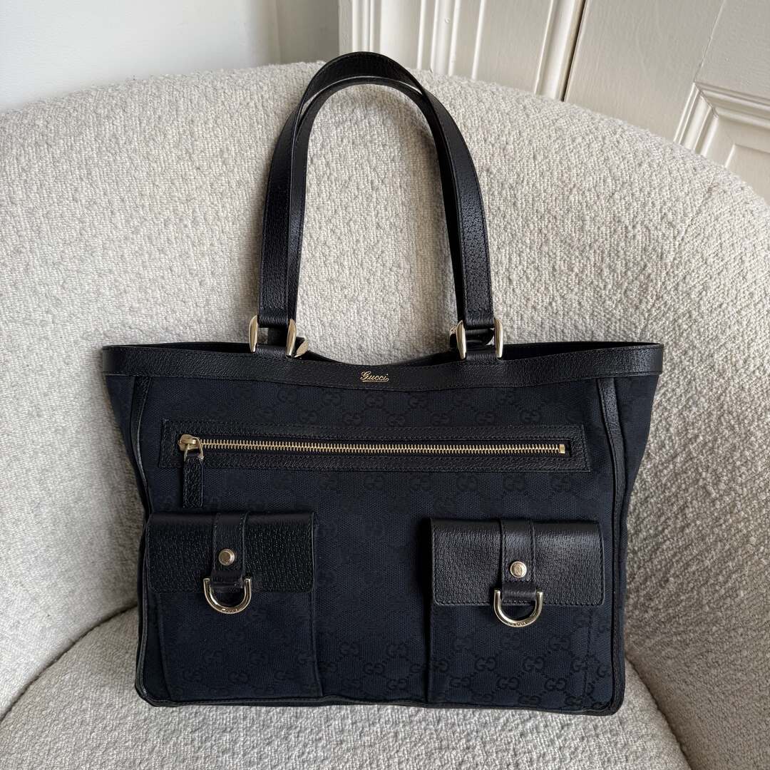 Gucci GG Canvas Abbey D-Ring Pocket Black Tote Bag