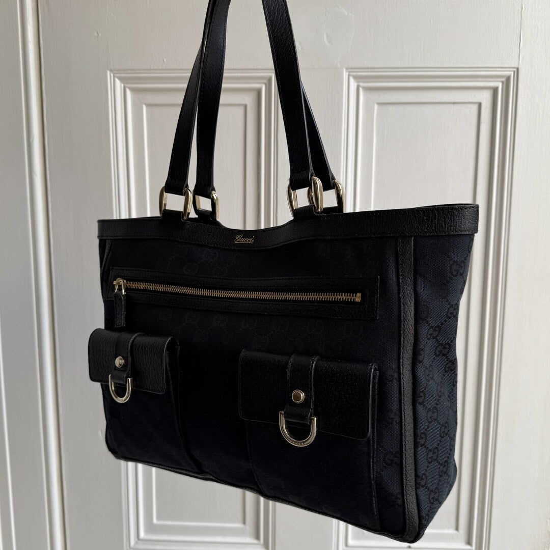 Gucci GG Canvas Abbey D-Ring Pocket Black Tote Bag