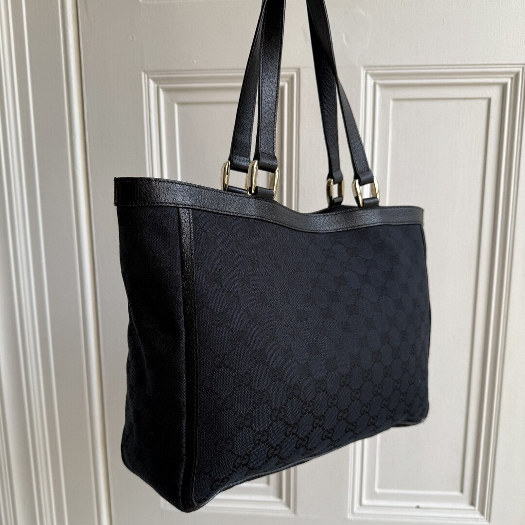 Gucci GG Canvas Abbey D-Ring Pocket Black Tote Bag