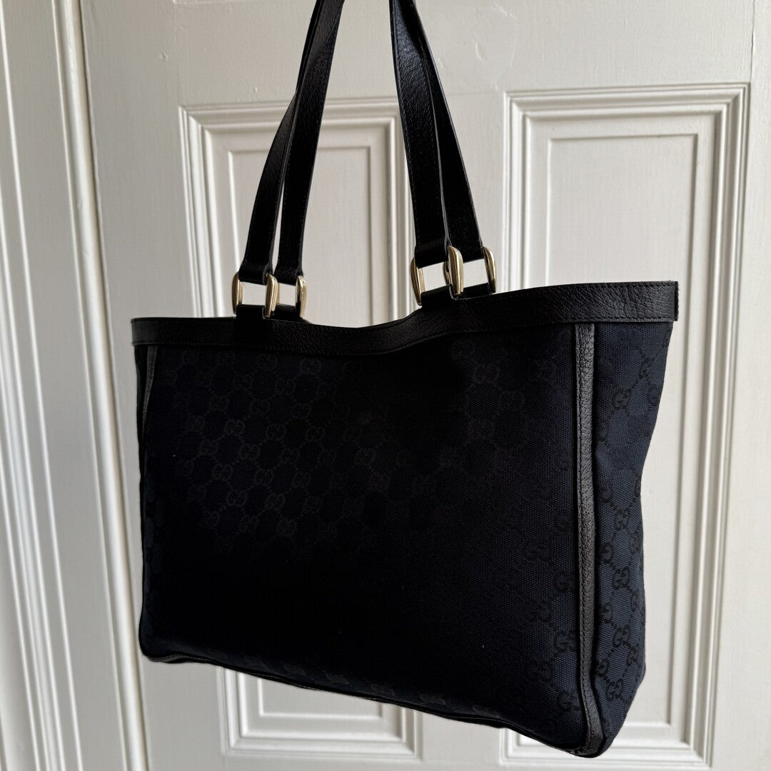 Gucci GG Canvas Abbey D-Ring Pocket Black Tote Bag
