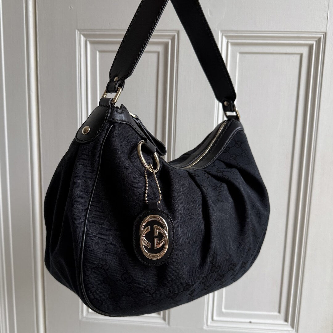 Gucci GG Canvas Sukey Black Tote Bag