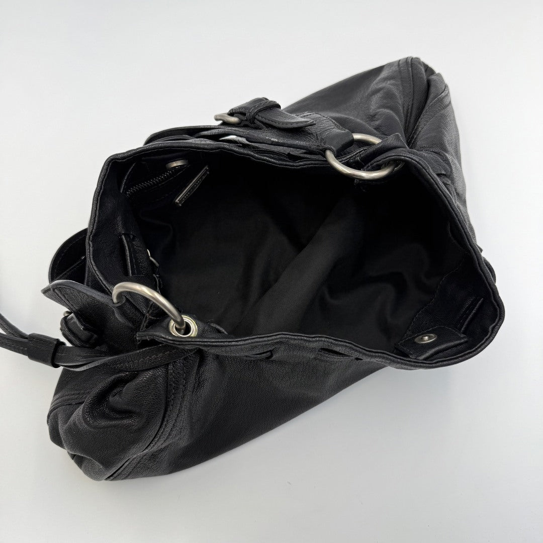 2000s Miu Miu Hobo Leather Black Shoulder Bag