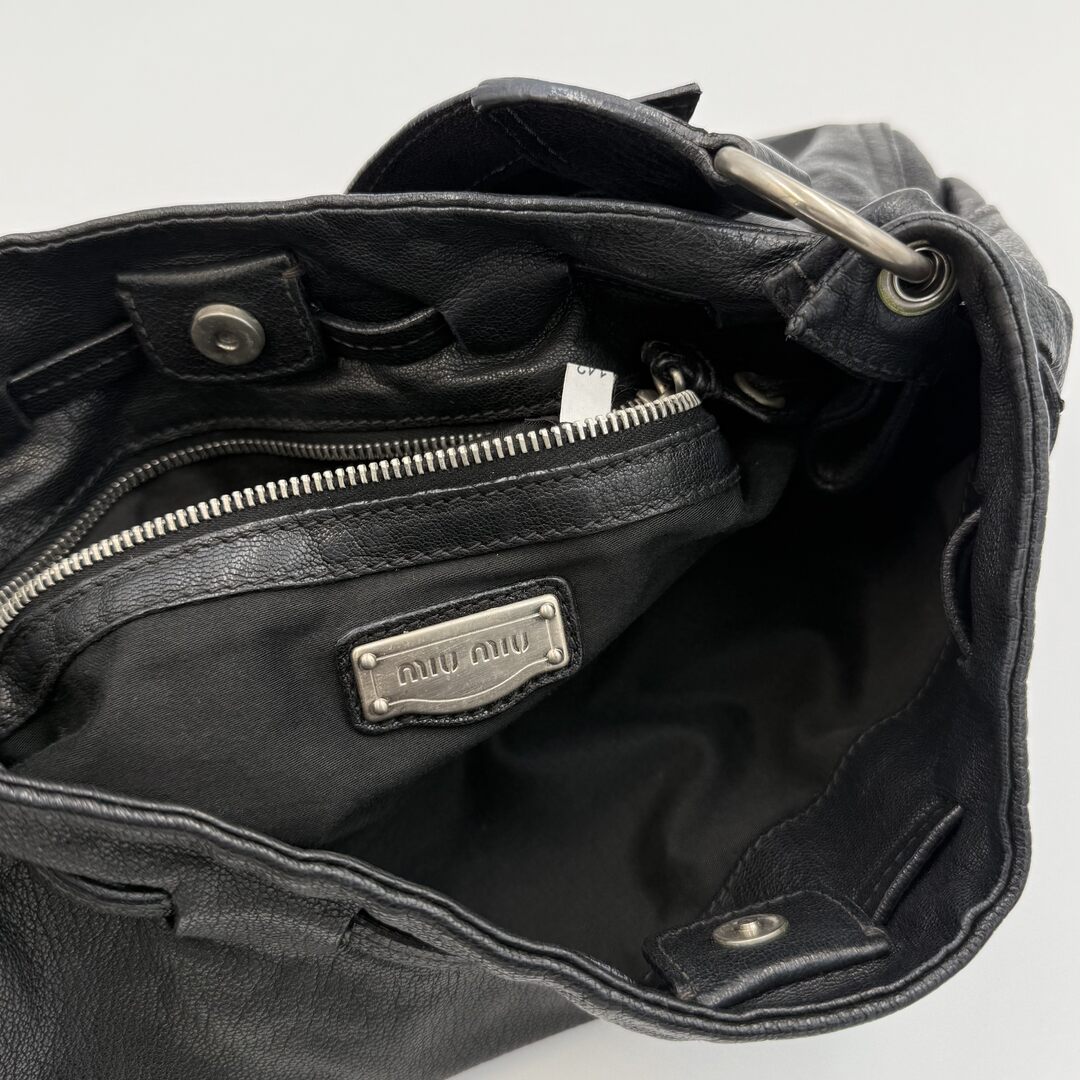 2000s Miu Miu Hobo Leather Black Shoulder Bag