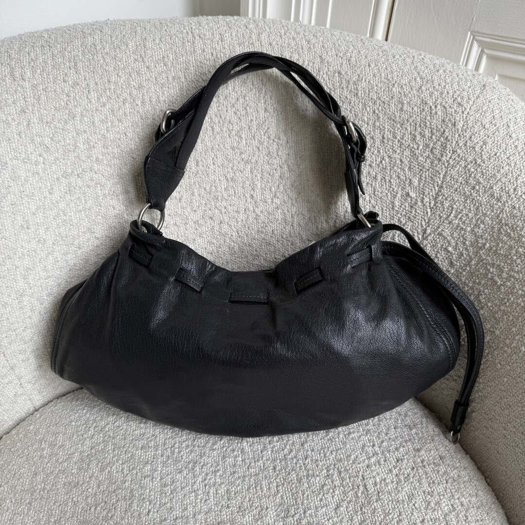2000s Miu Miu Hobo Leather Black Shoulder Bag