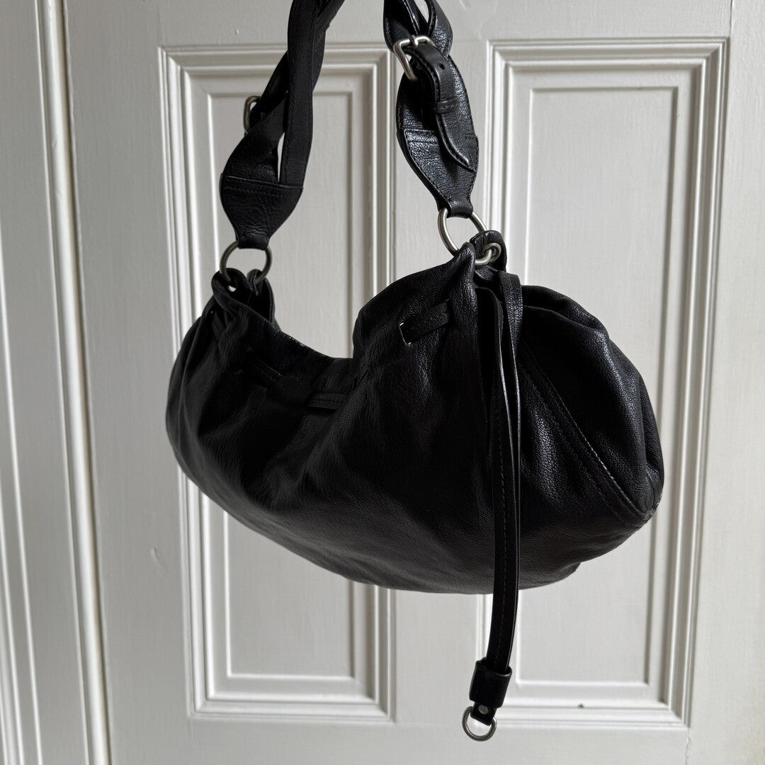 2000s Miu Miu Hobo Leather Black Shoulder Bag