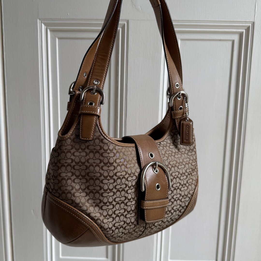 Coach Mini Signature Hobo Buckle Brown Shoulder Bag