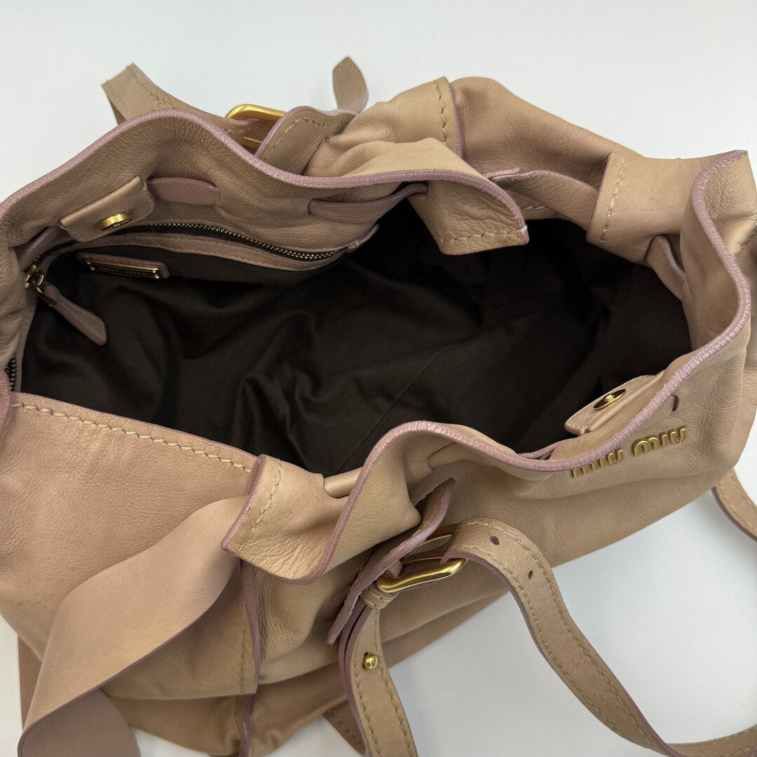 Miu Miu Vitello Leather Beige Tote Bag