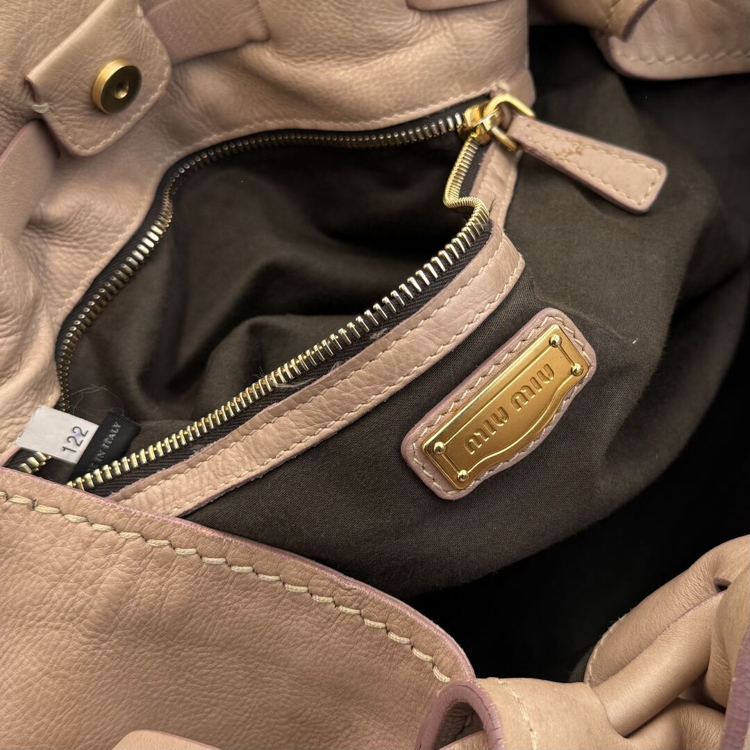 Miu Miu Vitello Leather Beige Tote Bag