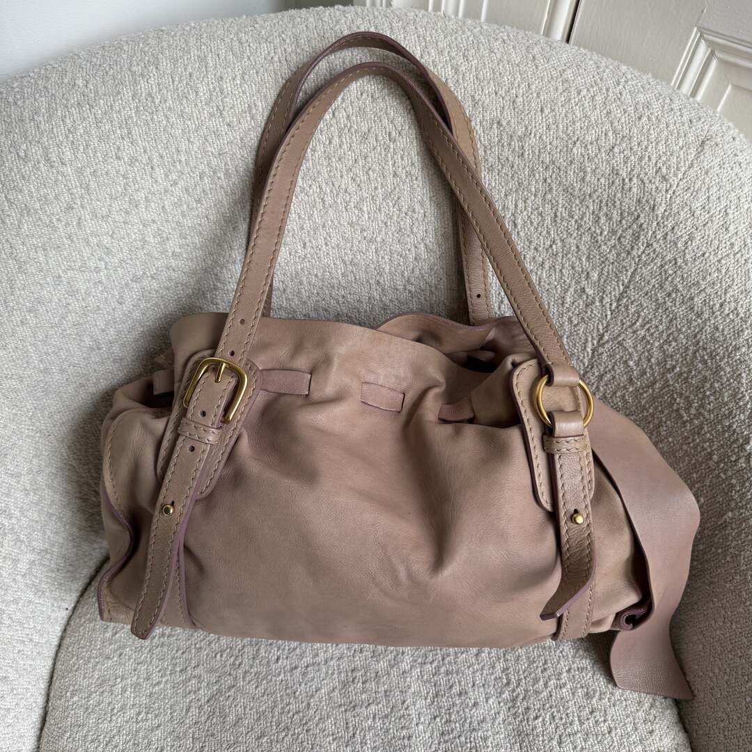 Miu Miu Vitello Leather Beige Tote Bag