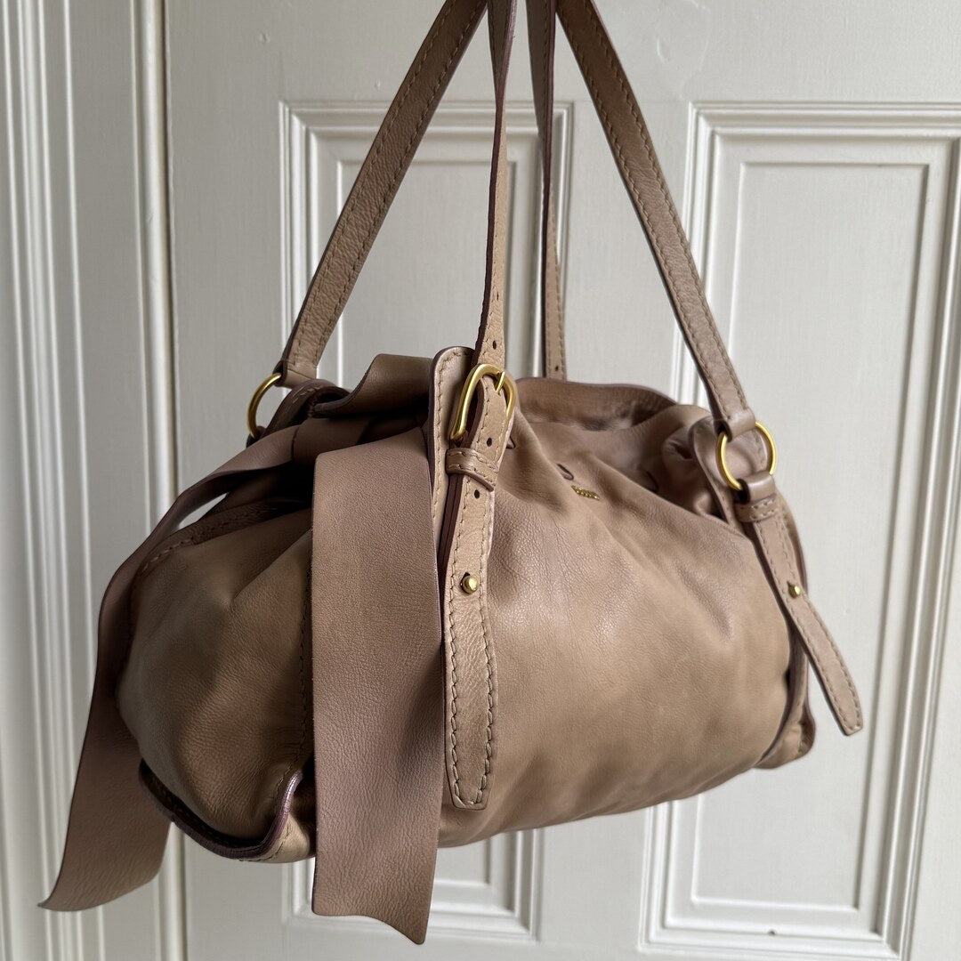 Miu Miu Vitello Leather Beige Tote Bag