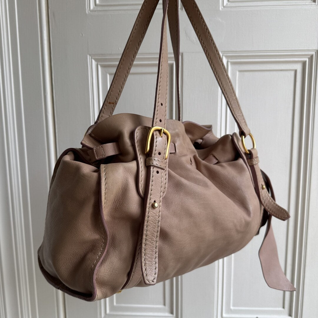 Miu Miu Vitello Leather Beige Tote Bag