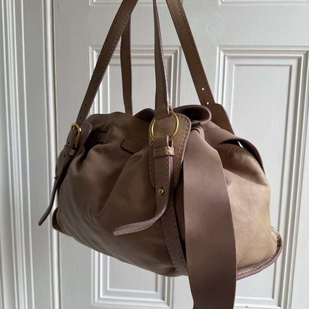 Miu Miu Vitello Leather Beige Tote Bag