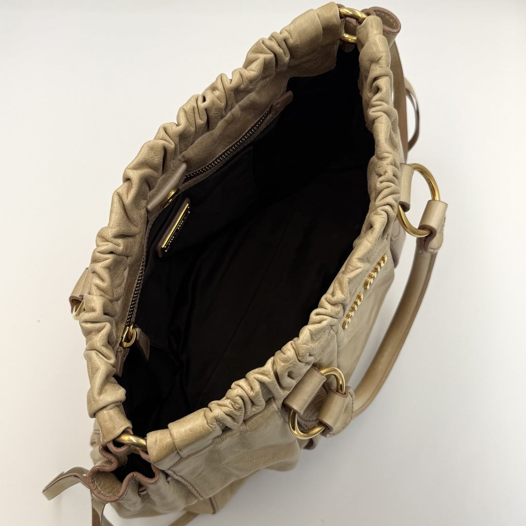 Miu Miu Vitello Beige Leather Handbag