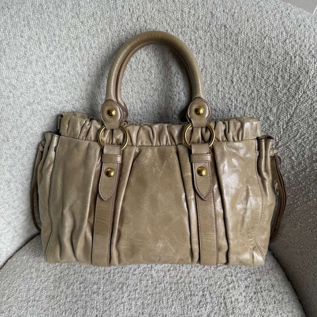 Miu Miu Vitello Beige Leather Handbag