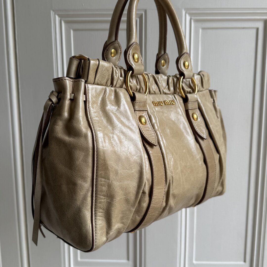 Miu Miu Vitello Beige Leather Handbag