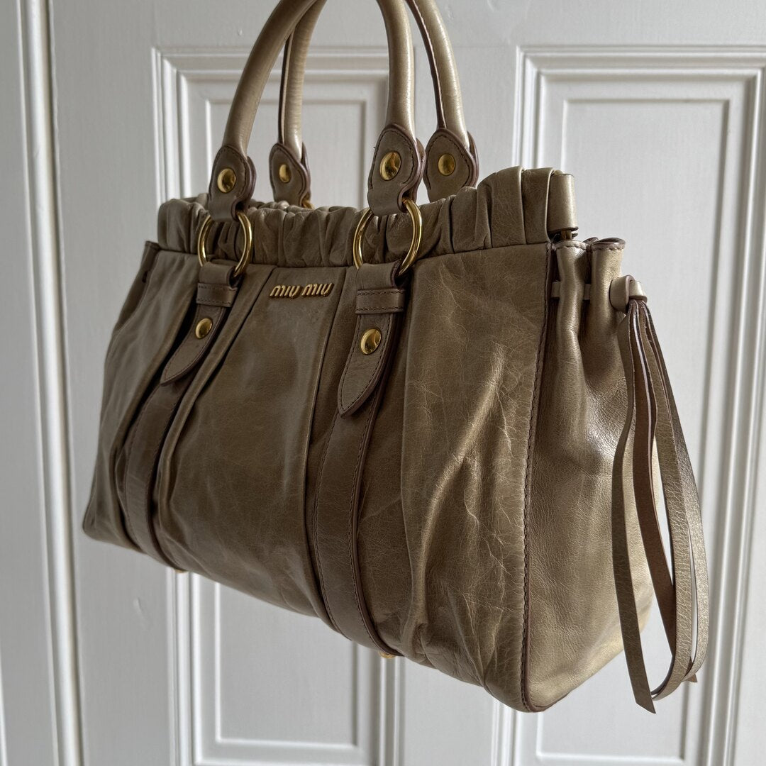 Miu Miu Vitello Beige Leather Handbag