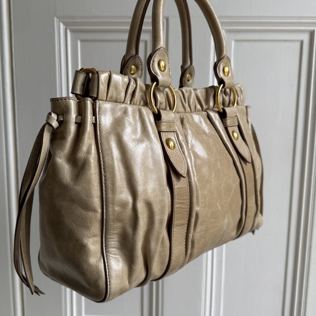 Miu Miu Vitello Beige Leather Handbag