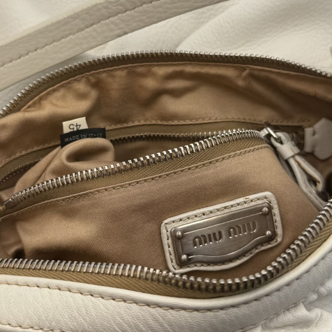 Miu Miu Hobo Bow Leather White Shoulder Bag