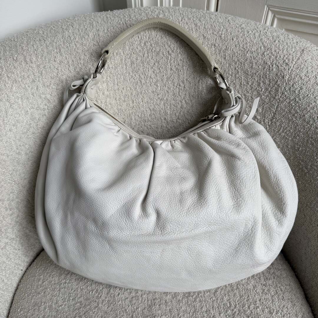Miu Miu Hobo Bow Leather White Shoulder Bag