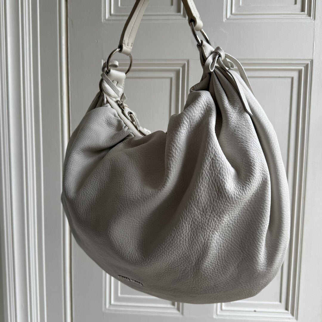 Miu Miu Hobo Bow Leather White Shoulder Bag