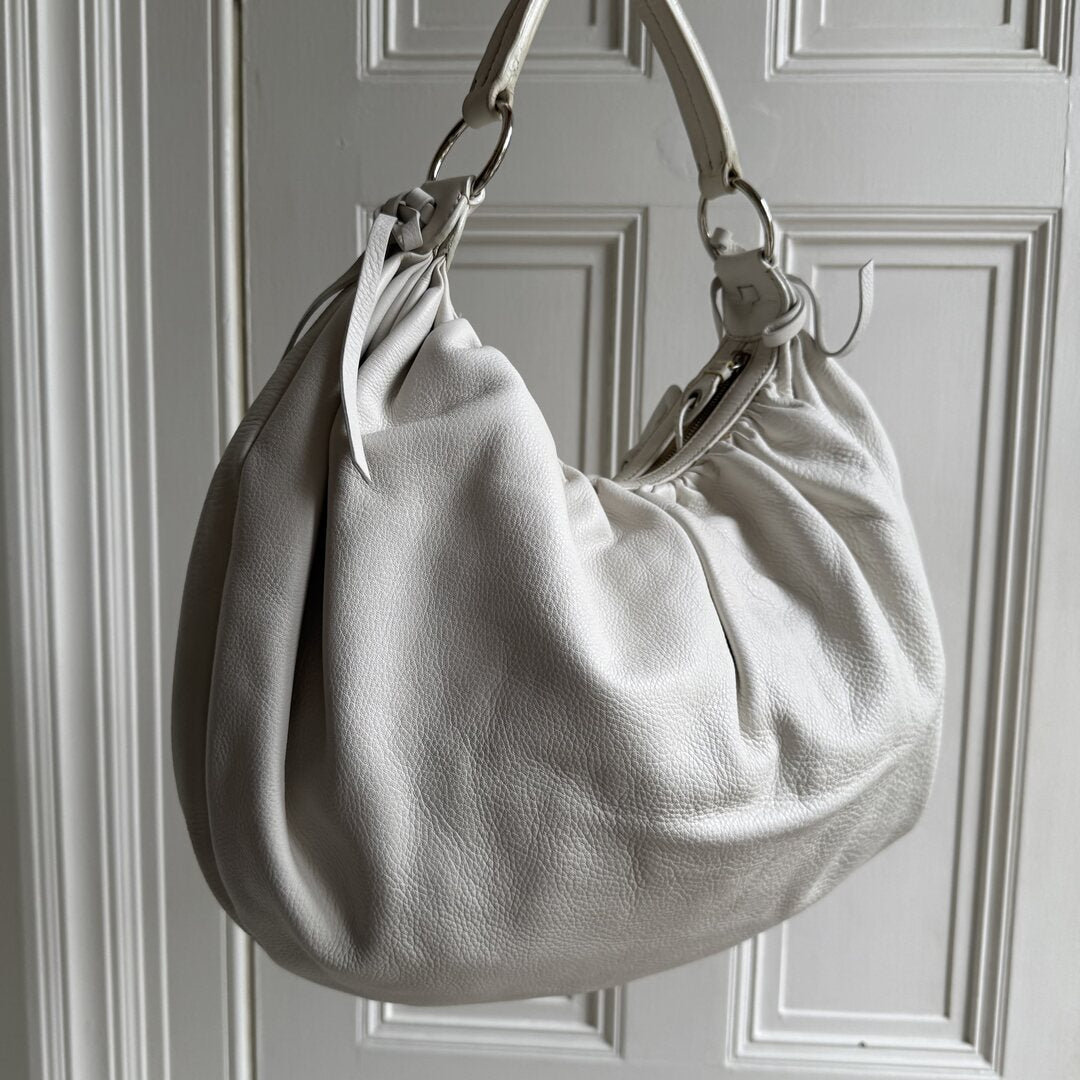Miu Miu Hobo Bow Leather White Shoulder Bag