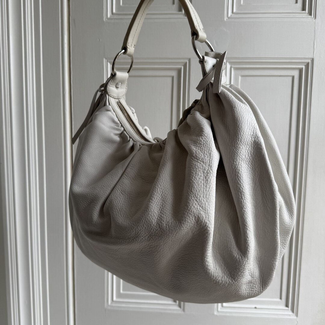 Miu Miu Hobo Bow Leather White Shoulder Bag
