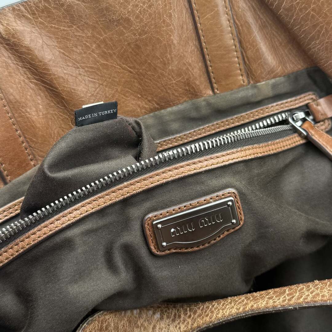 Miu Miu Vitello Brown Leather Tote Bag