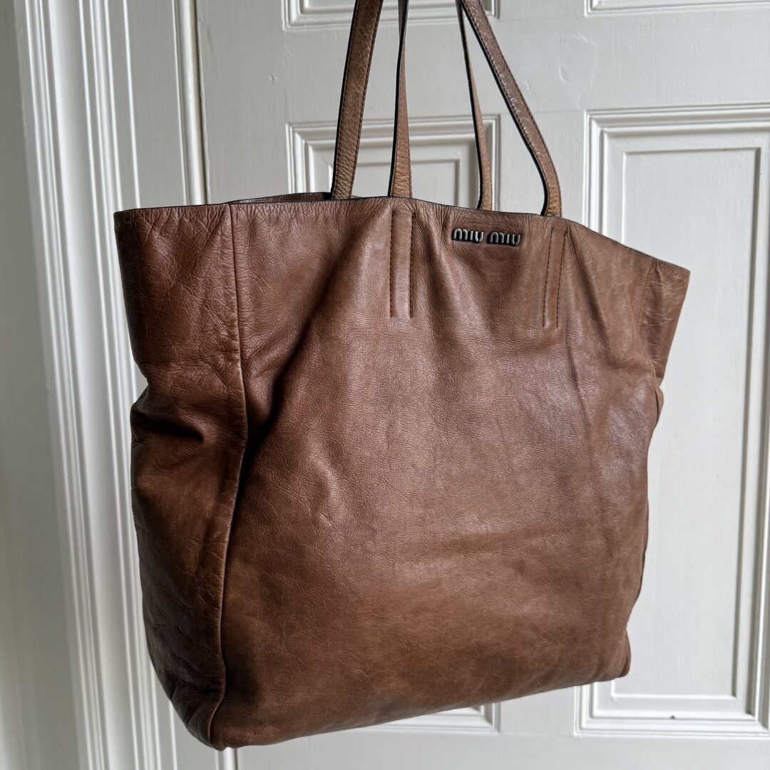 Miu Miu Vitello Brown Leather Tote Bag