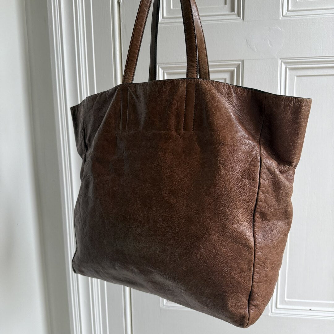 Miu Miu Vitello Brown Leather Tote Bag