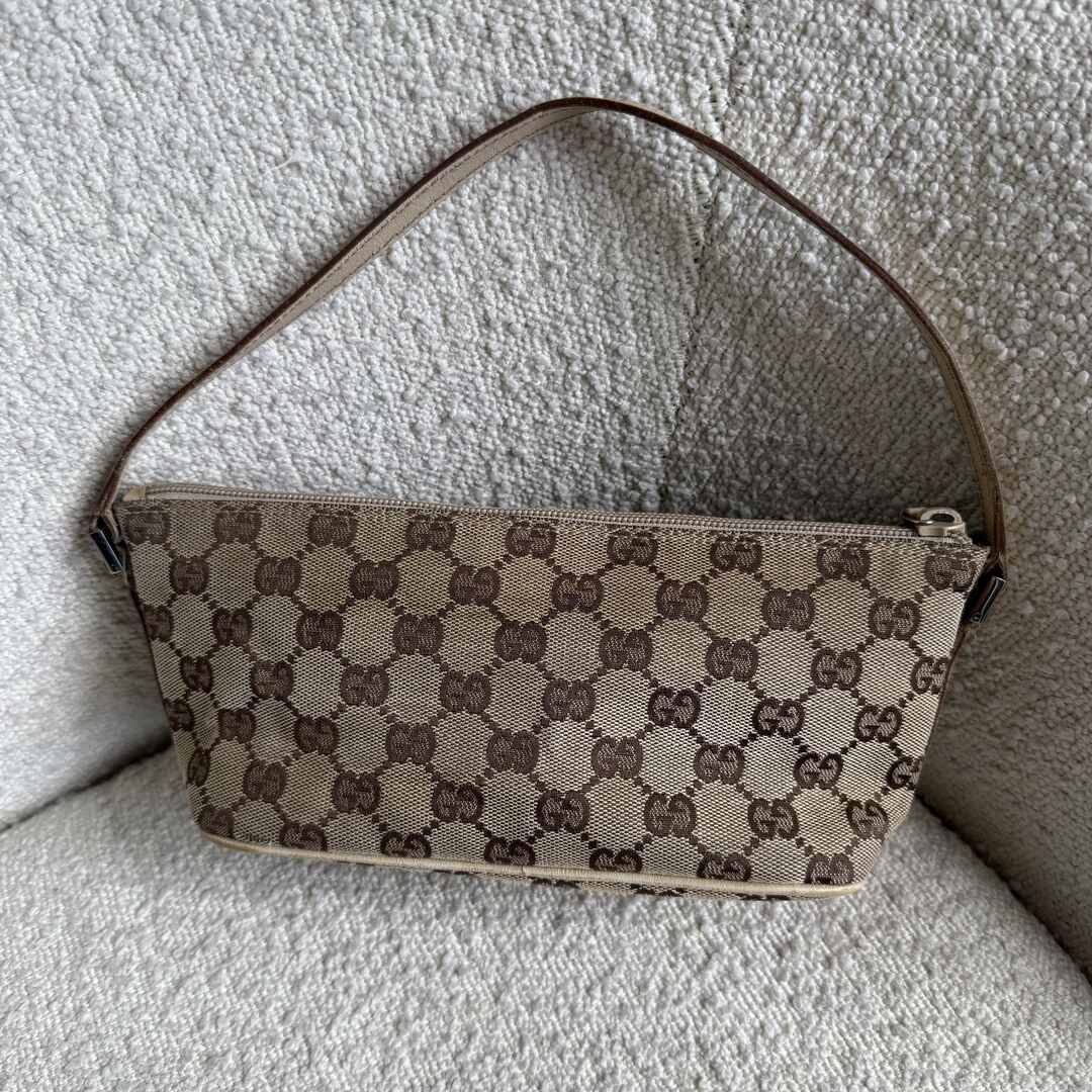 Gucci GG Monogram Beige Boat Pochette Handbag