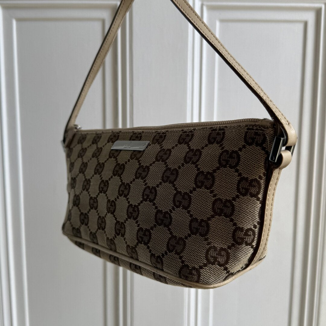 Gucci GG Monogram Beige Boat Pochette Handbag