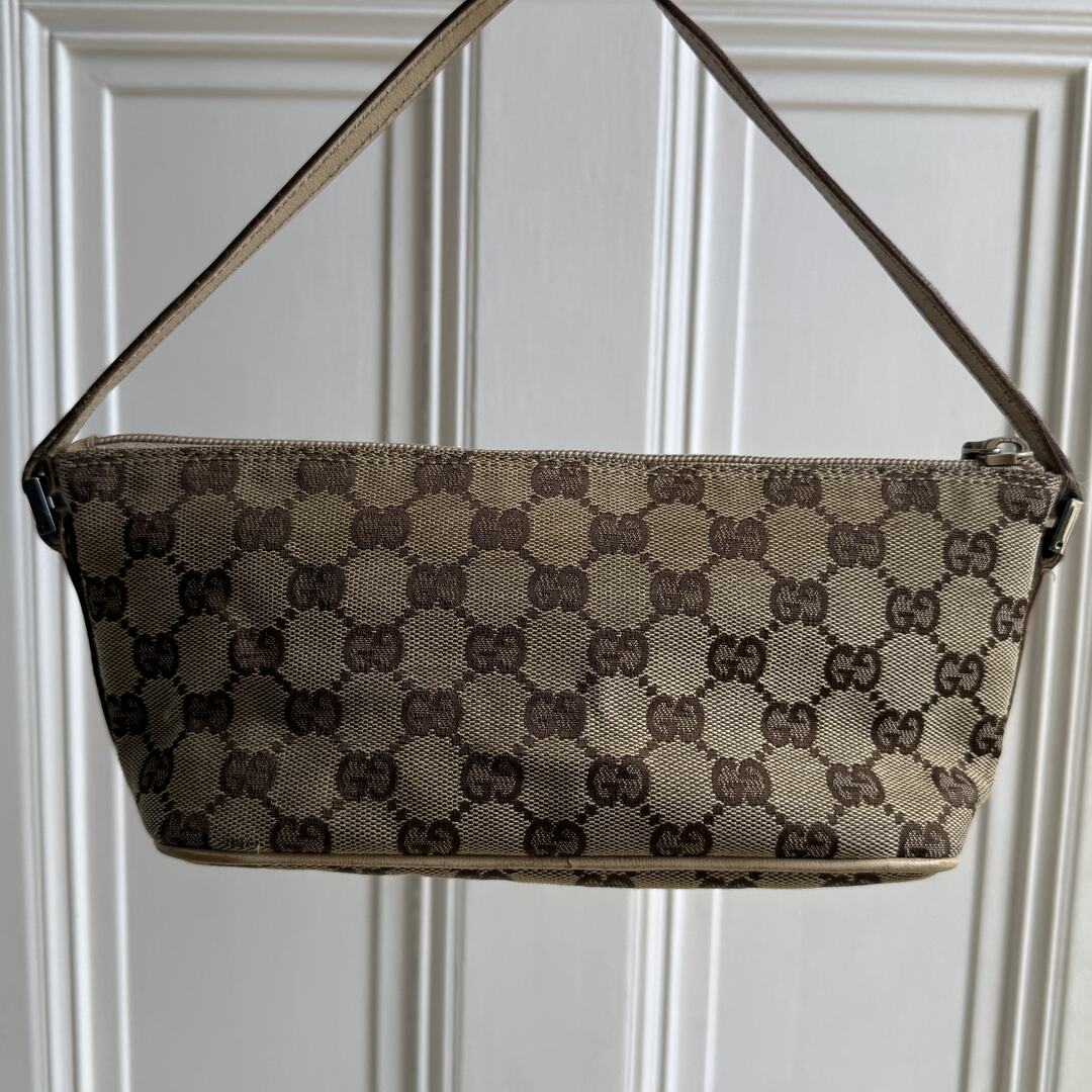Gucci GG Monogram Beige Boat Pochette Handbag