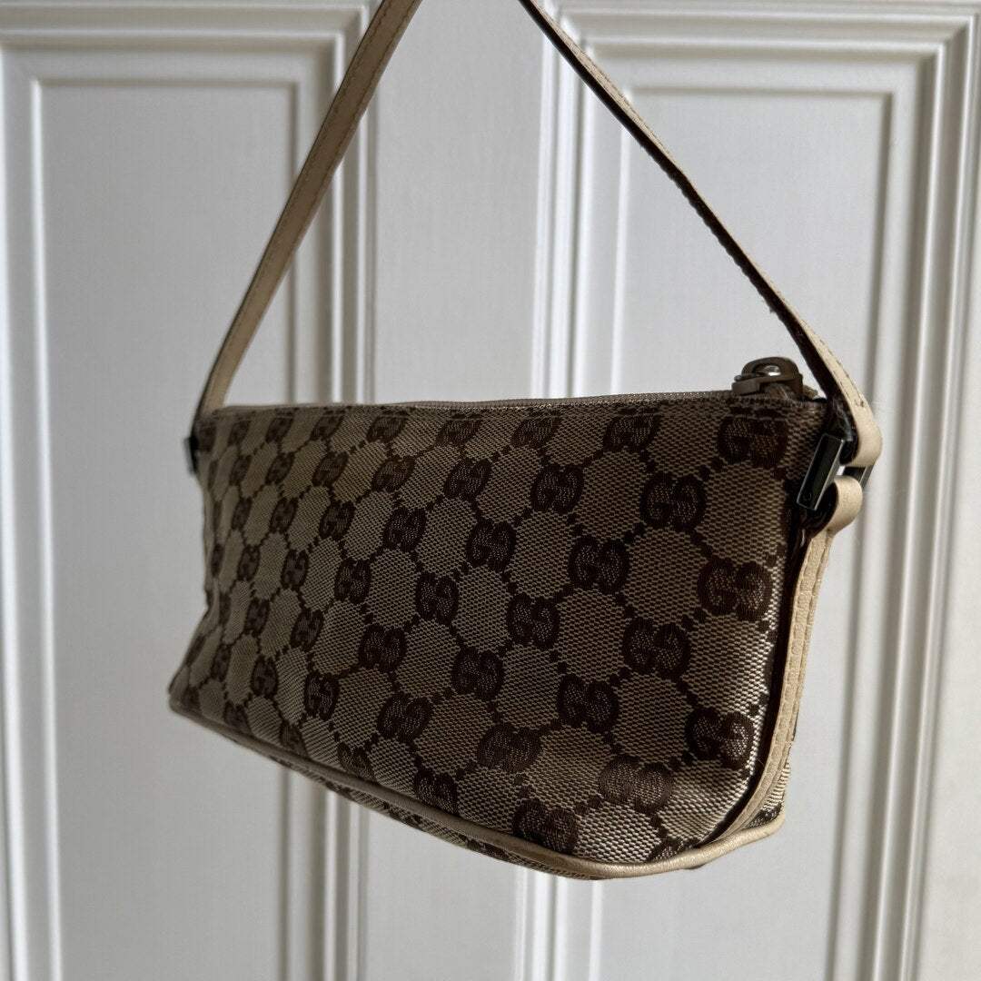 Gucci GG Monogram Beige Boat Pochette Handbag