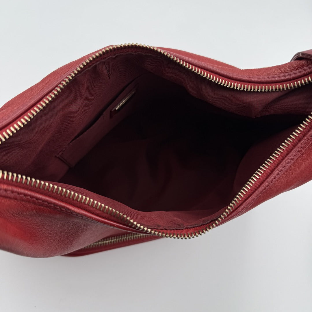 Fendi Charm Hobo Red Leather Shoulder Bag