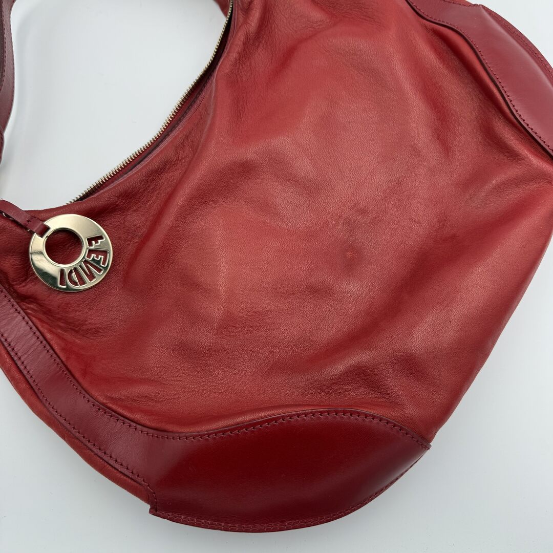 Fendi Charm Hobo Red Leather Shoulder Bag