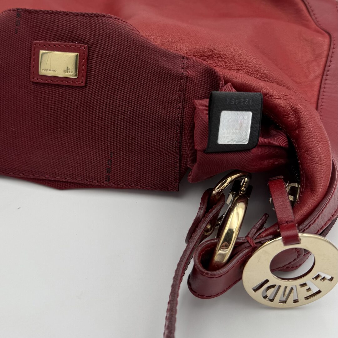 Fendi Charm Hobo Red Leather Shoulder Bag