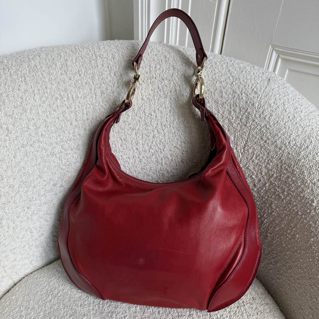 Fendi Charm Hobo Red Leather Shoulder Bag