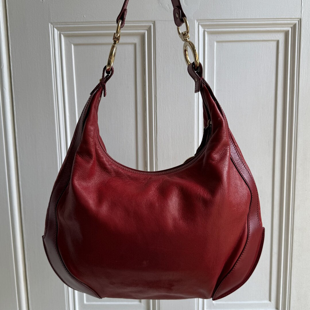 Fendi Charm Hobo Red Leather Shoulder Bag