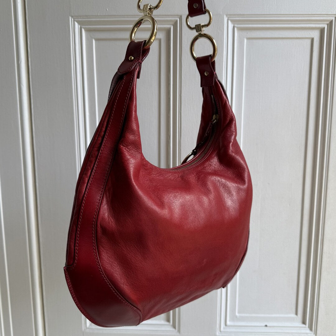 Fendi Charm Hobo Red Leather Shoulder Bag