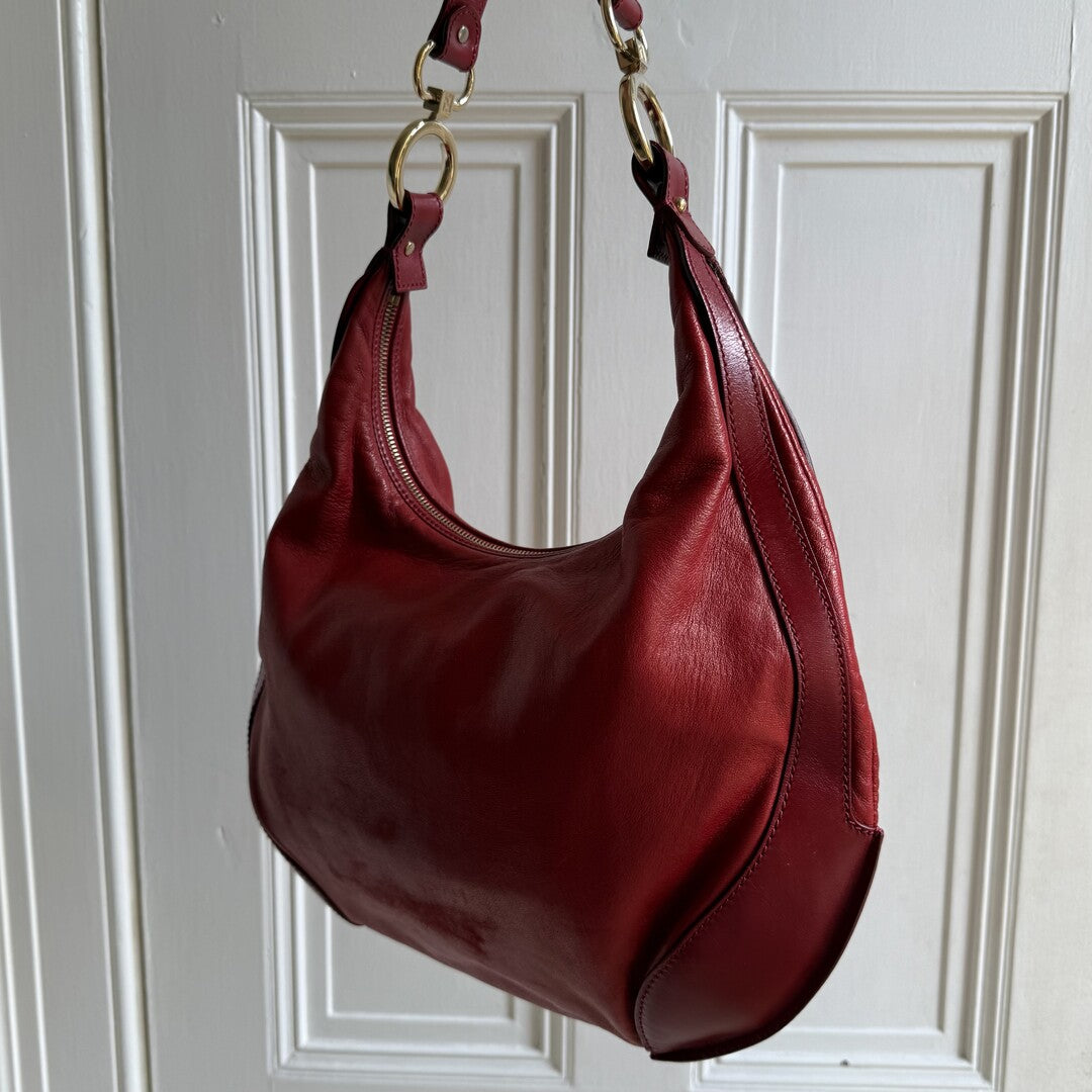 Fendi Charm Hobo Red Leather Shoulder Bag