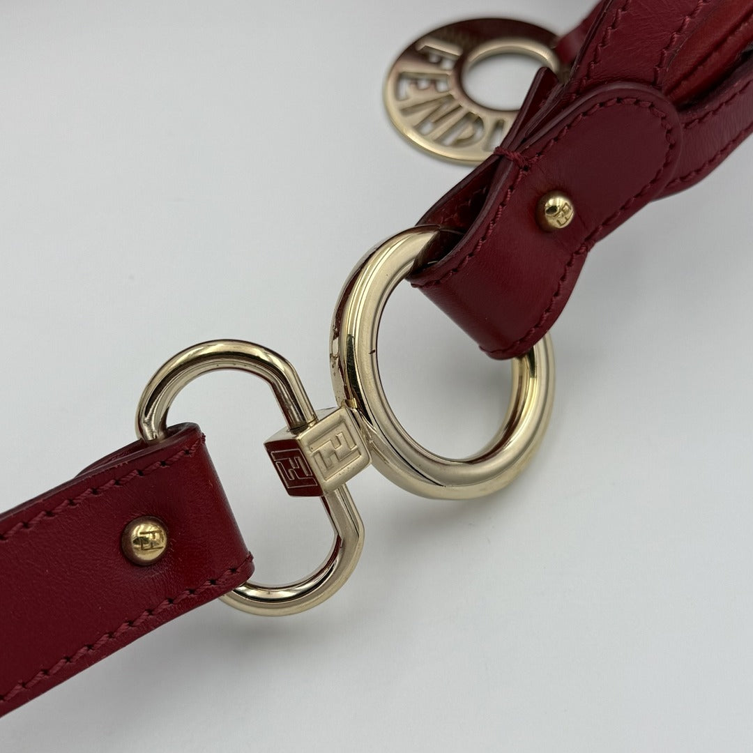 Fendi Charm Hobo Red Leather Shoulder Bag