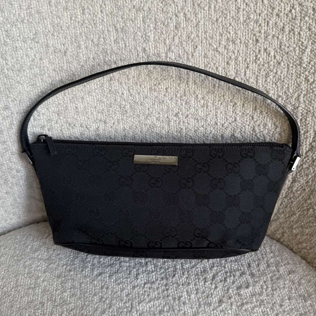 Gucci GG Monogram Black Boat Pochette Handbag