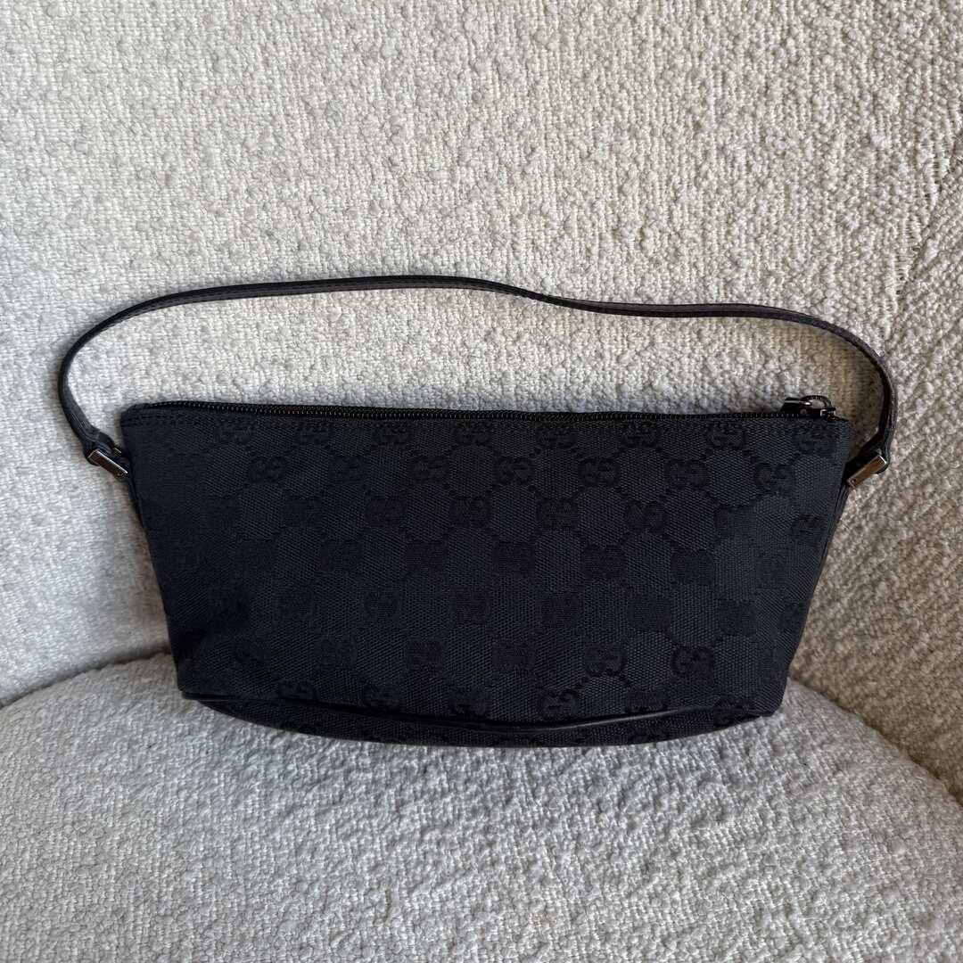 Gucci GG Monogram Black Boat Pochette Handbag