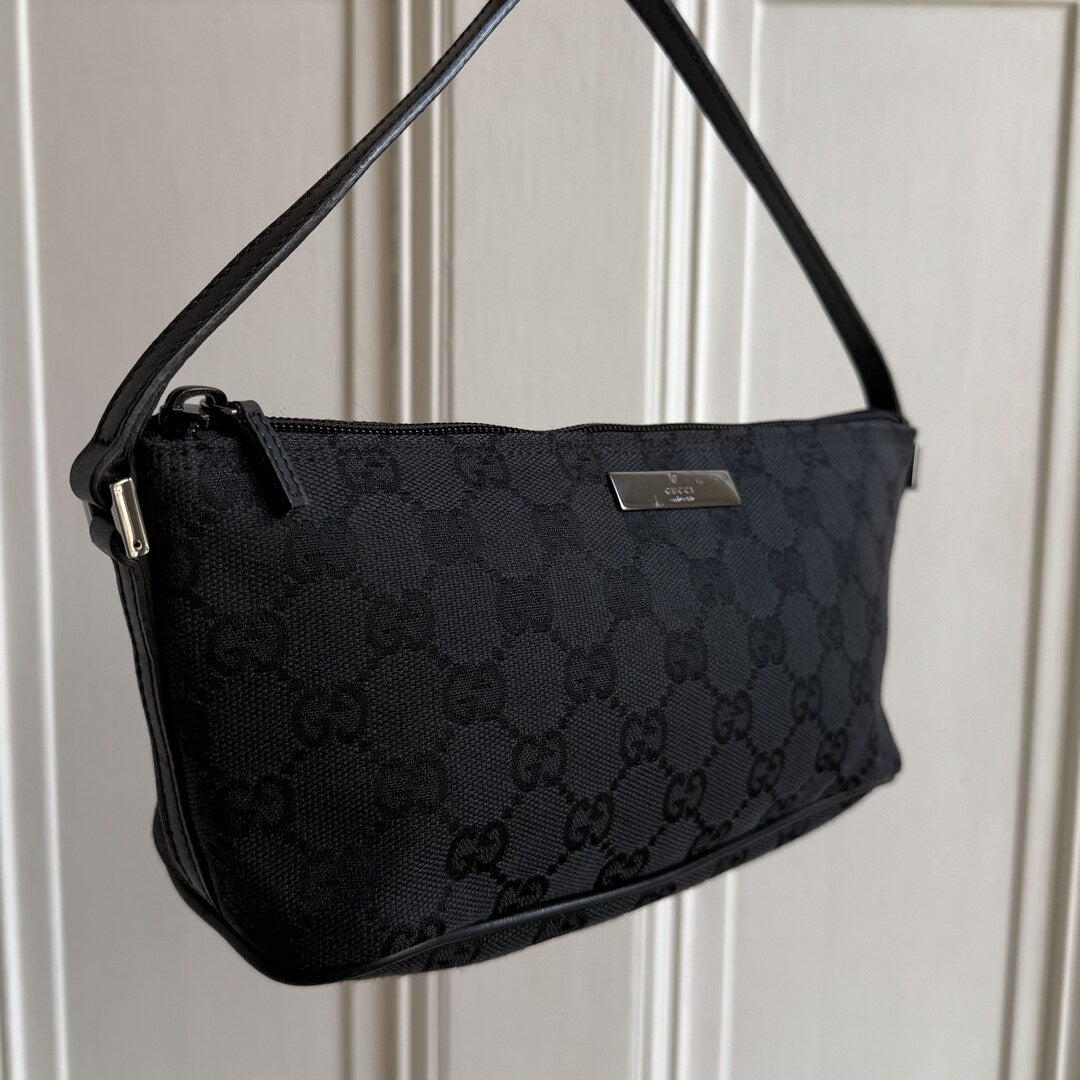 Gucci GG Monogram Black Boat Pochette Handbag