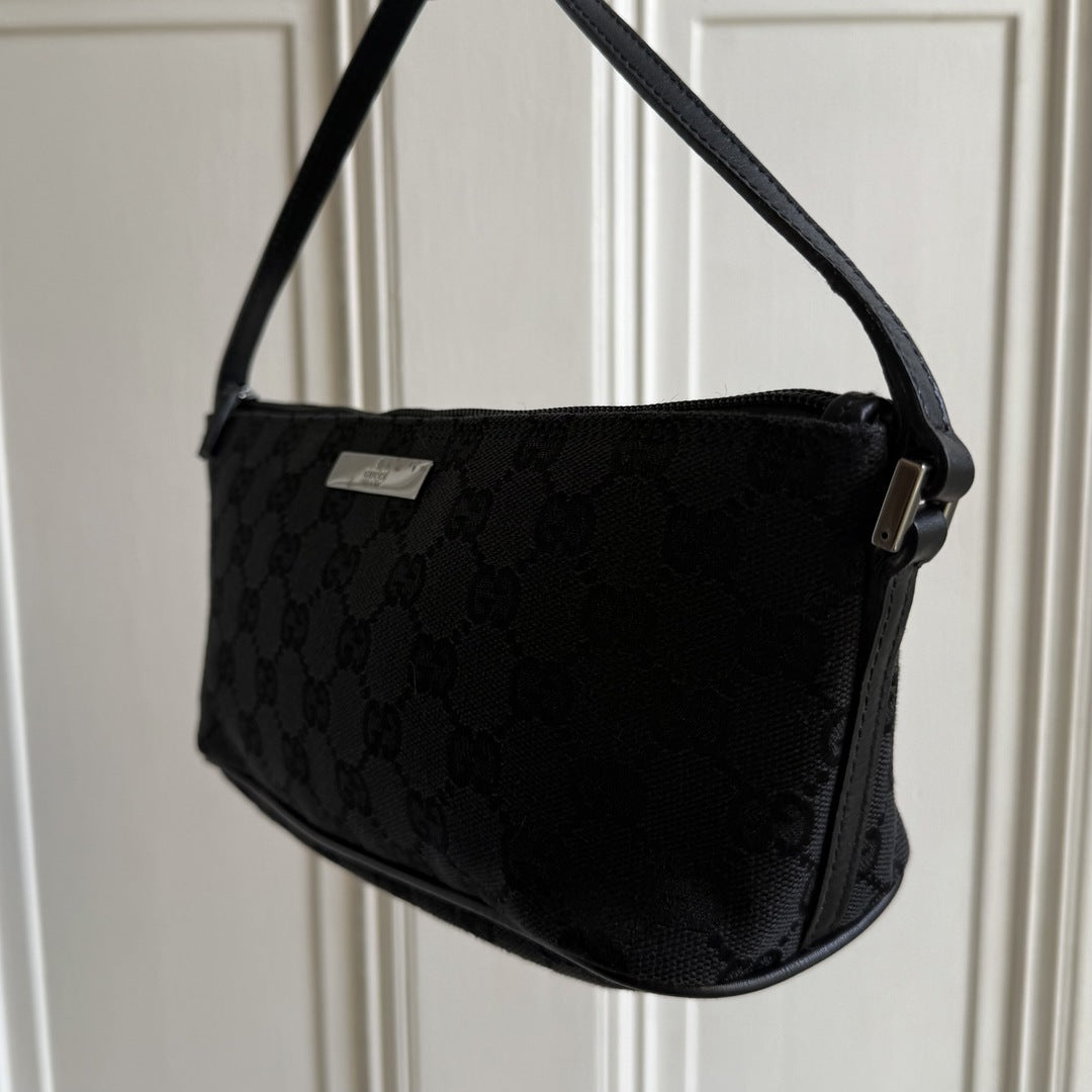 Gucci GG Monogram Black Boat Pochette Handbag
