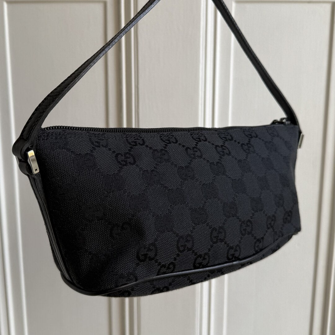 Gucci GG Monogram Black Boat Pochette Handbag
